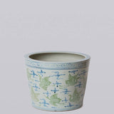 Green and Blue Cranes and Clouds Porcelain Planter