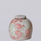 Pink and Green Porcelain Rustic Four Seasons Lidded Jar