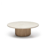 Honey Marble and Saddle Oak Round Cocktail Table