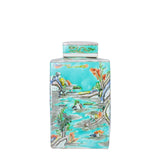 Tea Jar Green Landscape Motif