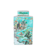 Tea Jar Green Landscape Motif