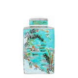 Tea Jar Green Landscape Motif