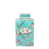 Tea Jar Green Landscape Motif