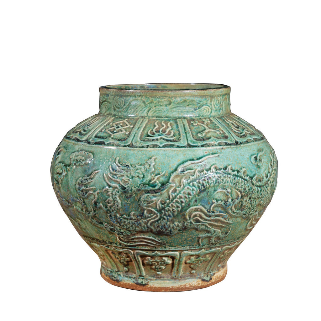 Speckled Green Carved Dragon Jar