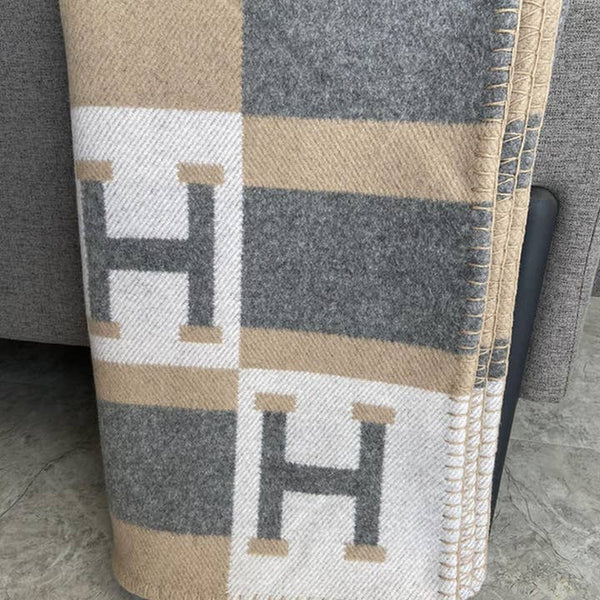 Hermes Inspired "H" Throw Blanket Camel