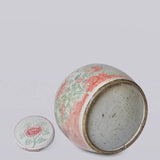 Pink and Green Porcelain Rustic Four Seasons Lidded Jar