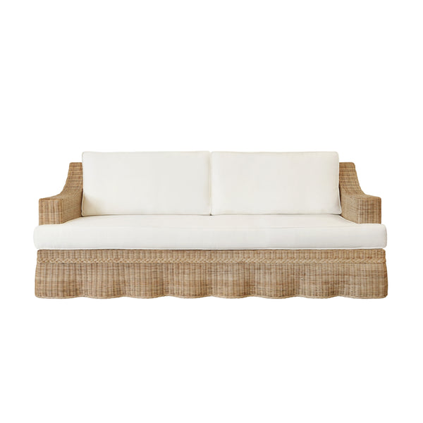 Scalloped Rattan and Linen Sofa