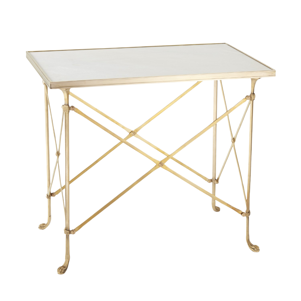 French Brass and Marble Rectangle Side Table