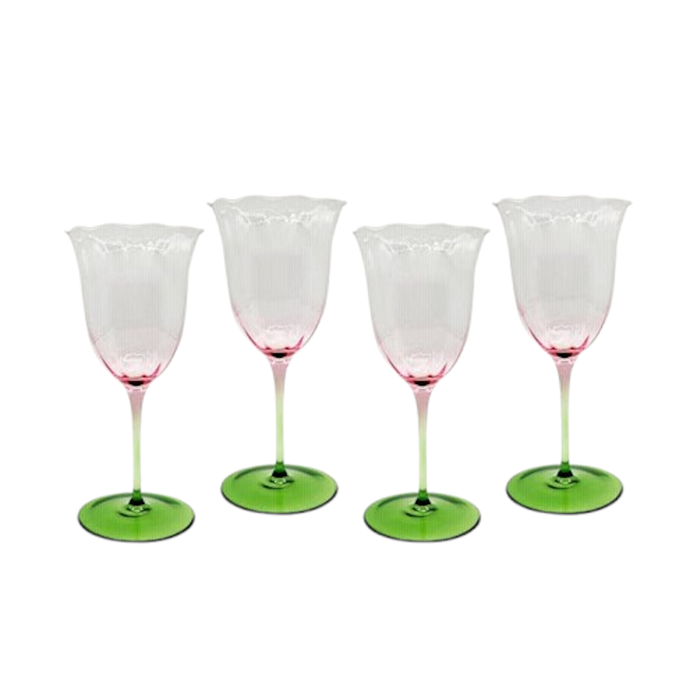 Lily Pink and Green Water Glass (Set of 4)