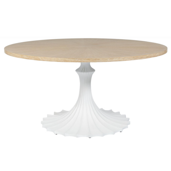 White Fluted and Oak Top Dining Table Round 60"