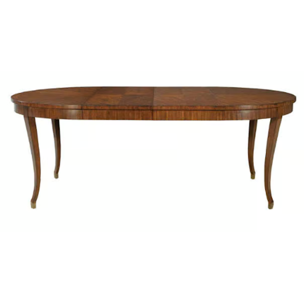 European Mahogany Finish Extension Round to Oval Dining Table