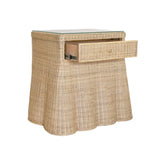 Scalloped Rattan Side Table with Drawer