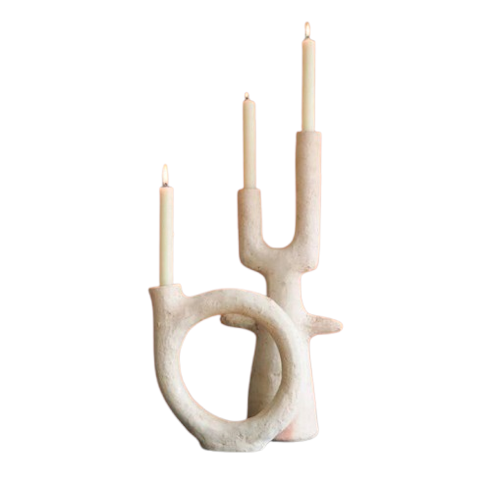 Handpicked Duo of Moroccan Unglazed Tamegroute Abstract Sculptures/Candlestick Holders