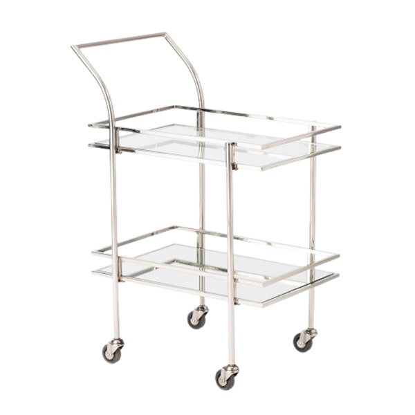 Rectangular Bar Cart w/Mirror-Nickel