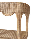 Scalloped Rattan Demilune Table