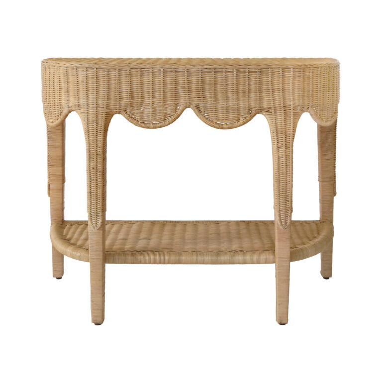 Scalloped Rattan Demilune Table