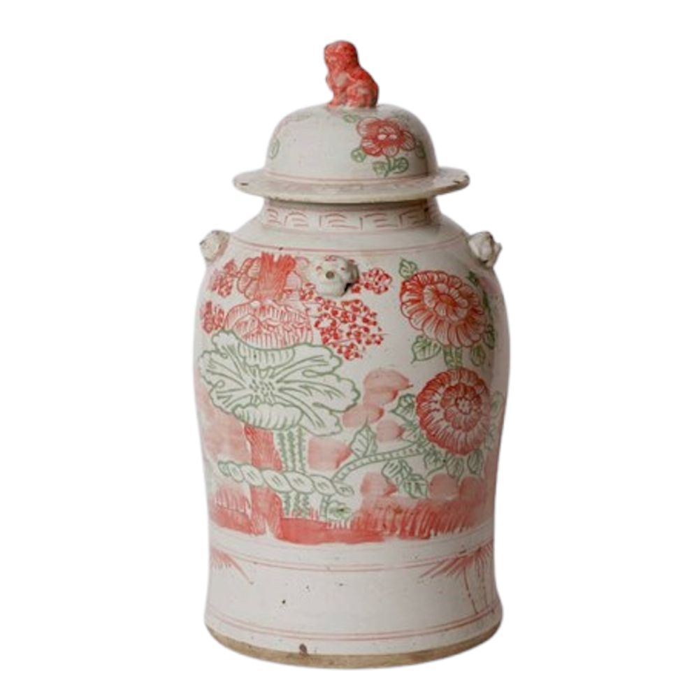 Pink and Green Porcelain Four Seasons Temple Jar