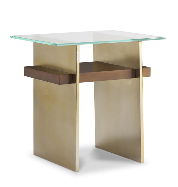 Landers Brass and Dark Wood End Table