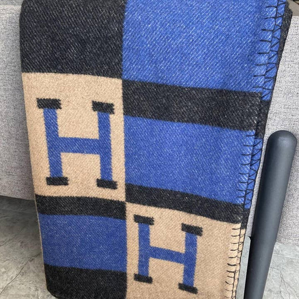 Hermes Inspired "H" Throw Blanket Blue