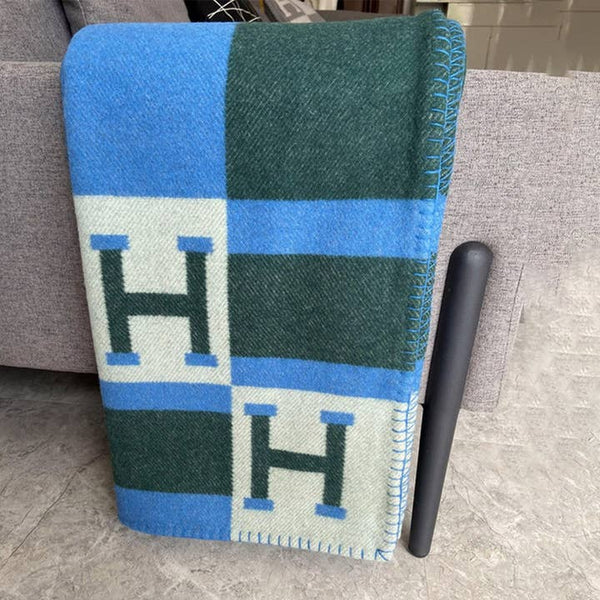 Hermes Inspired "H" Throw Blanket Blue Green