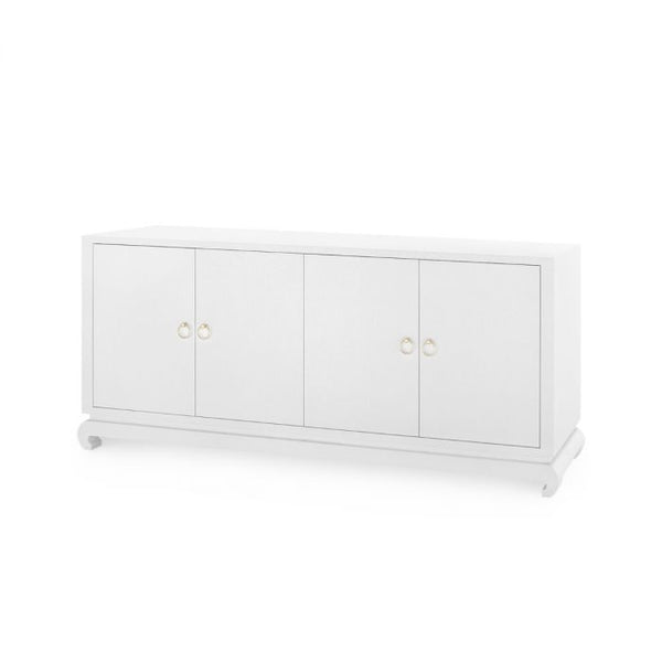 White Grasscloth 4 Door Cabinet