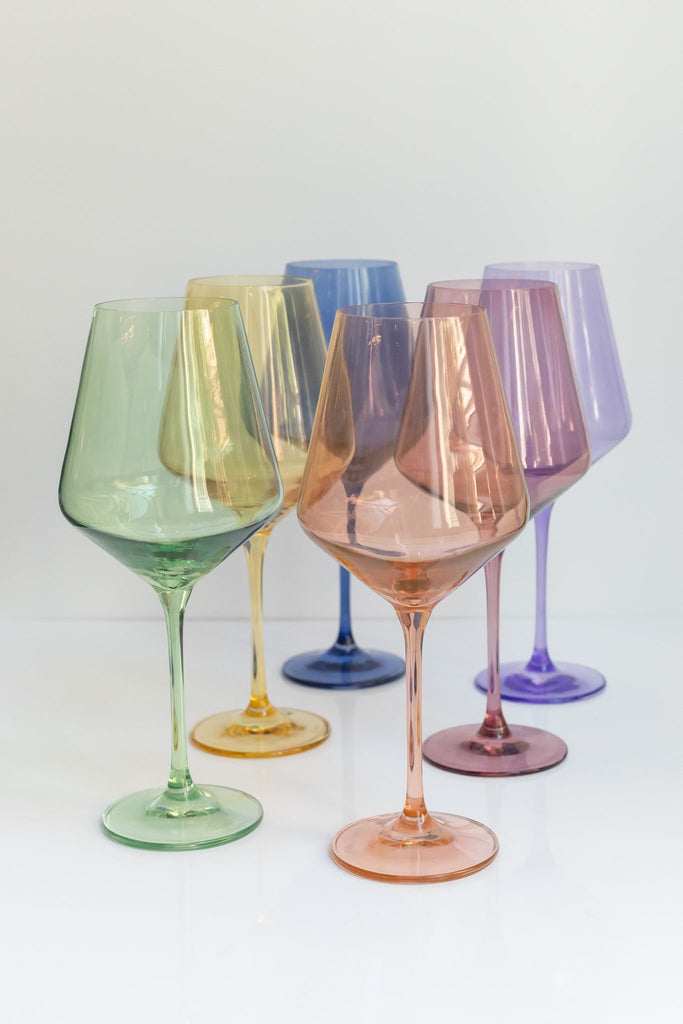 Estelle Colored Glass - Stemware Wine Glasses - Set of 6 Amber Smoke